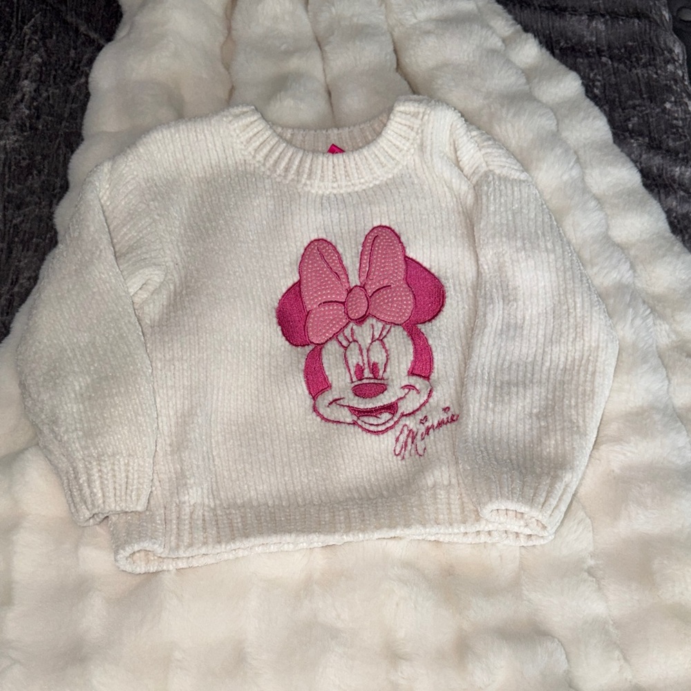 Disney Cream Sweater with Pink Minnie Mouse Applique